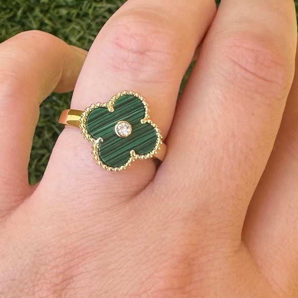 Alhambra Style Malachite Clover Ring - Picture 1 of 4